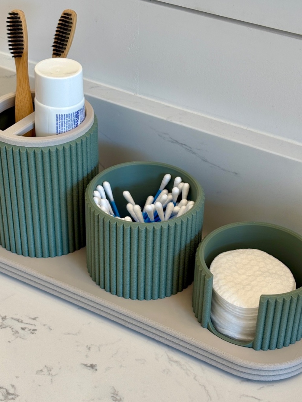 Vanity Organizer Set, Ribbed 3-Piece Countertop Storage - Picture 3 of 7